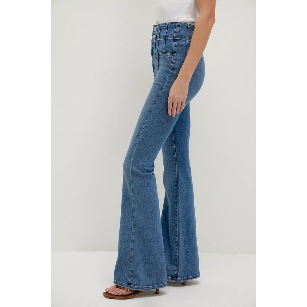 Free People High-Rise Flared Jeans in Medium Blue Wash